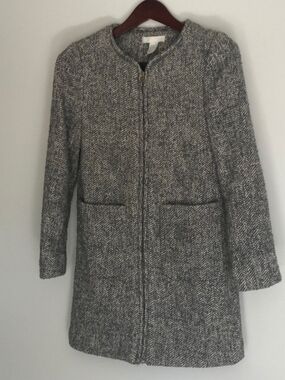 H&M Gray Herringbone Pea Coat - Zip Front